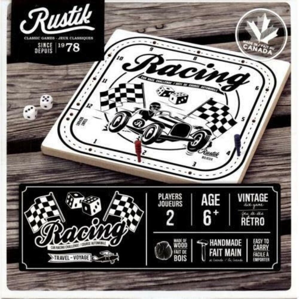 Made in Canada Rustik Classic Travel  Board Game - Racing Bilingual For Age 6+